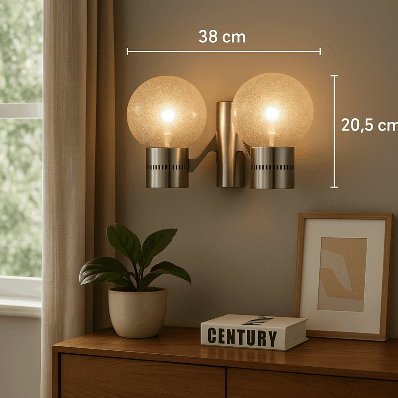 Lampada da Parete Vintage Anni ’60 in Alluminio e Vetro