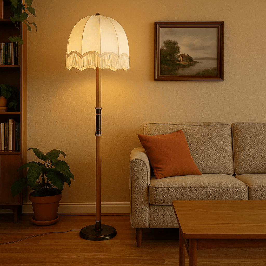 Lampada da terra anni '60 in ottone e legno