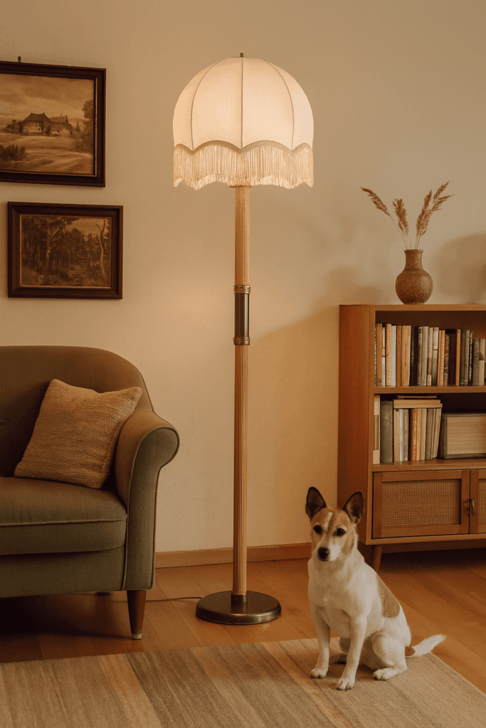 Lampada da terra anni '60 in ottone e legno
