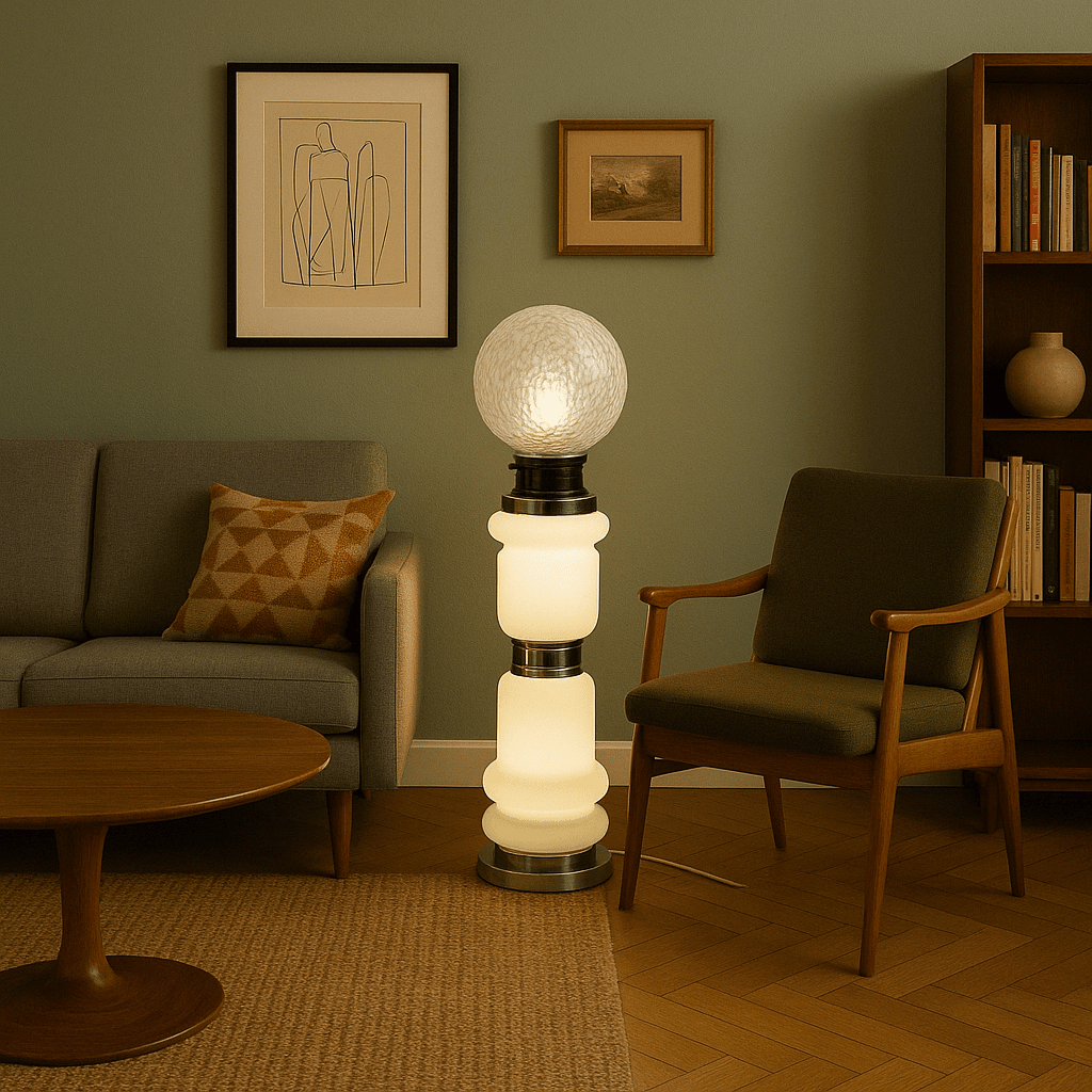 Lampada da terra vintage anni '60 in vetro decorato