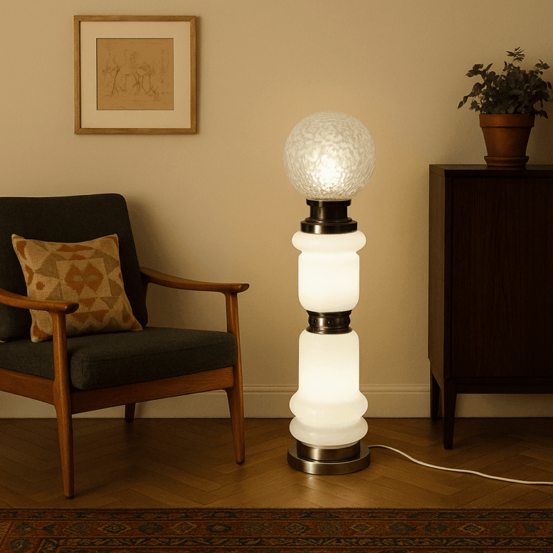 Lampada da terra vintage anni '60 in vetro decorato