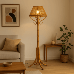 Lampada da terra vintage in bambù anni '70