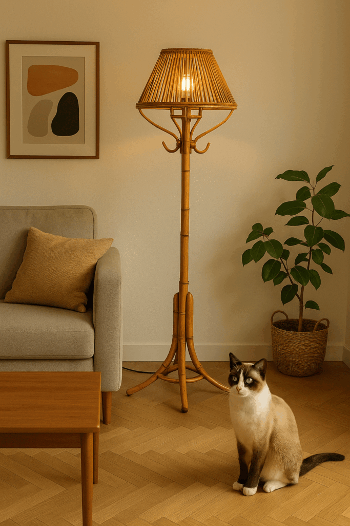 Lampada da terra vintage in bambù anni '70