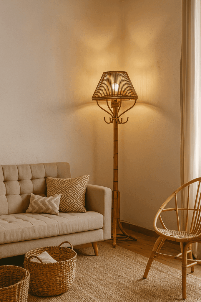 Lampada da terra vintage in bambù anni '70