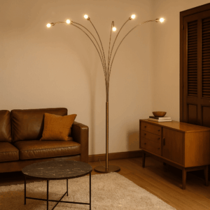 Lampada modernariato in alluminio cromato a 7 luci