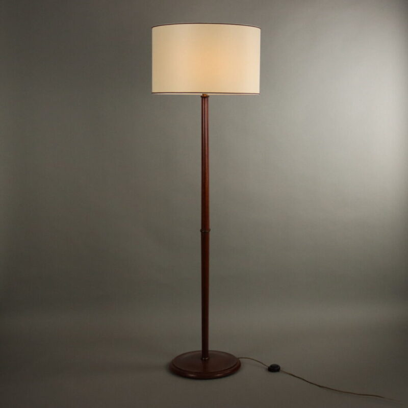 Lampada da Terra Vintage Anni 50-60 in Faggio e Ottone