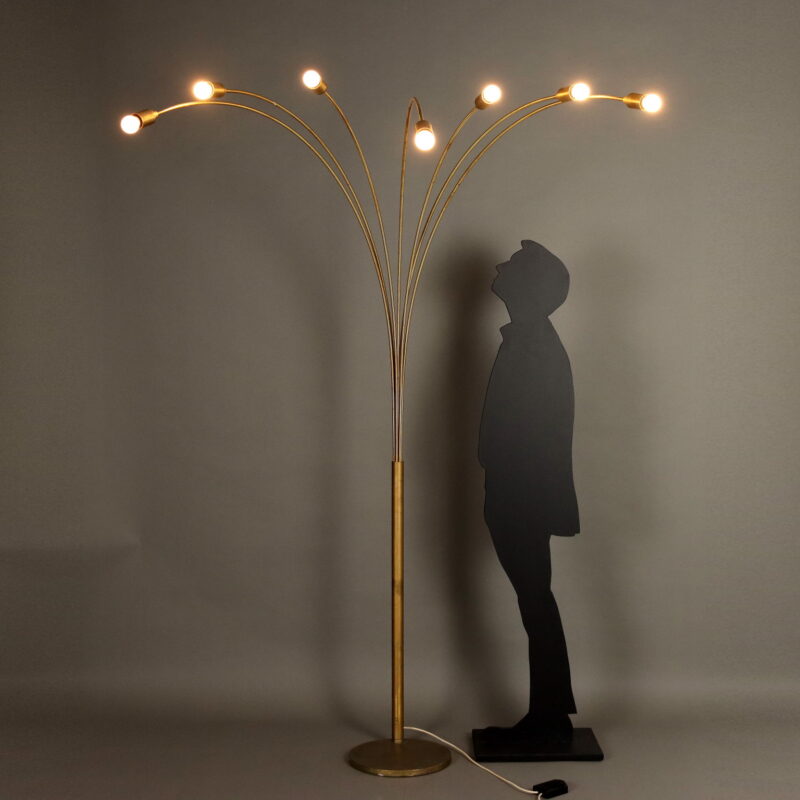 Lampada modernariato in alluminio cromato a 7 luci