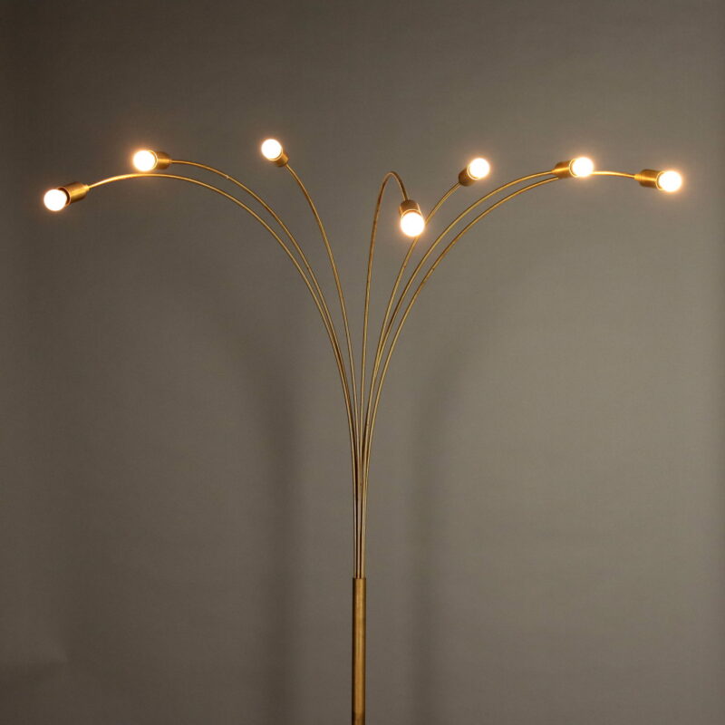 Lampada modernariato in alluminio cromato a 7 luci