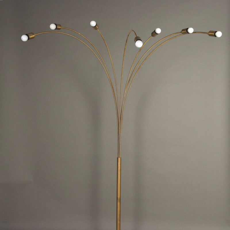 Lampada modernariato in alluminio cromato a 7 luci