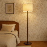 Lampada da Terra Vintage Anni 50-60 in Faggio e Ottone
