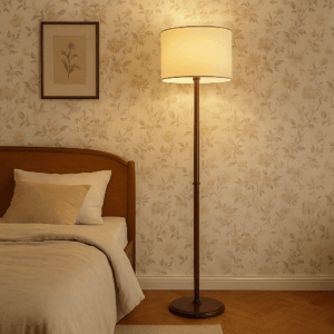 Lampada da Terra Vintage Anni 50-60 in Faggio e Ottone