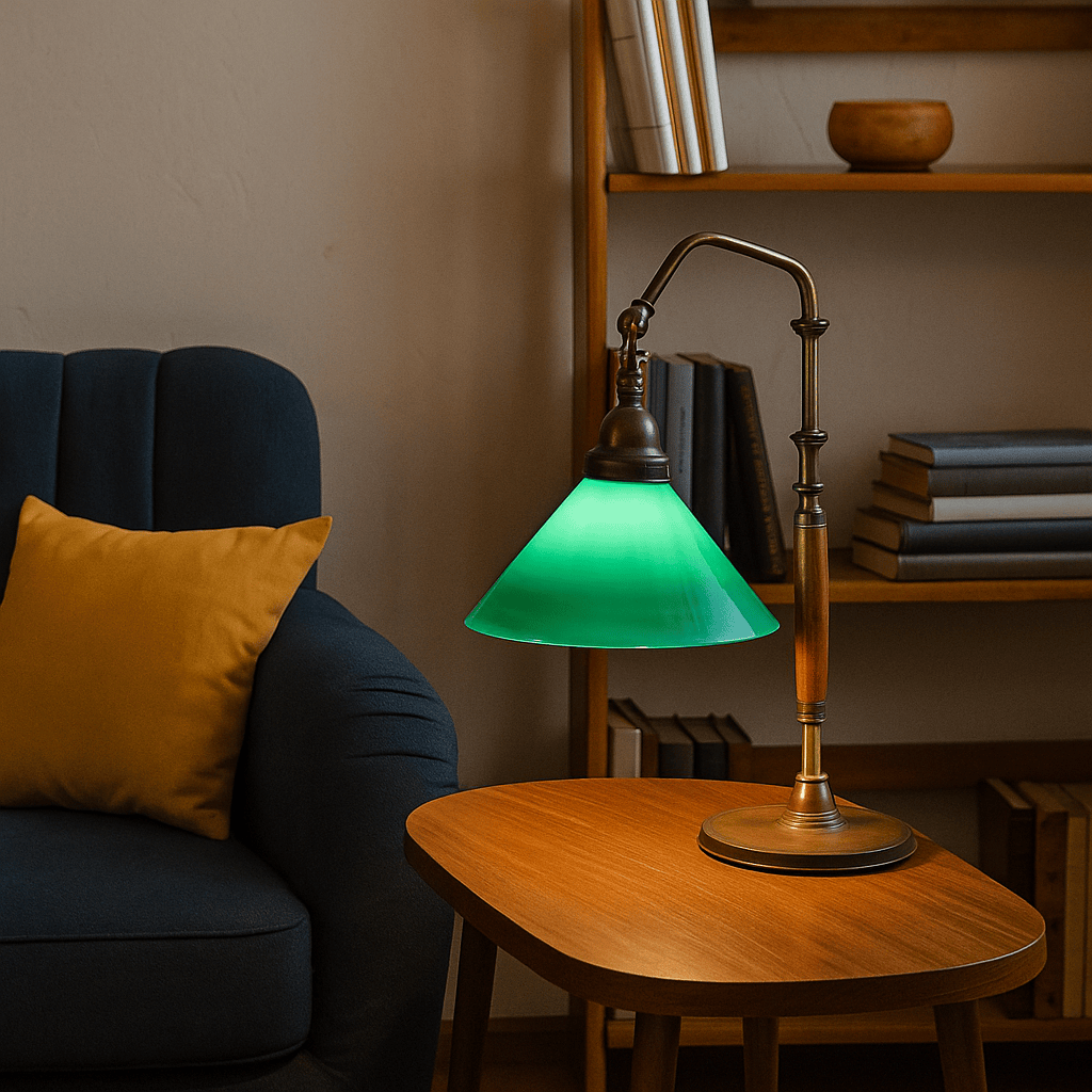 Lampada da Tavolo Vintage Anni '50 in Ottone e Vetro Verde