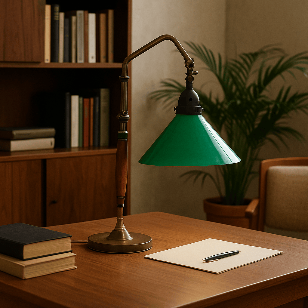 Lampada da Tavolo Vintage Anni '50 in Ottone e Vetro Verde