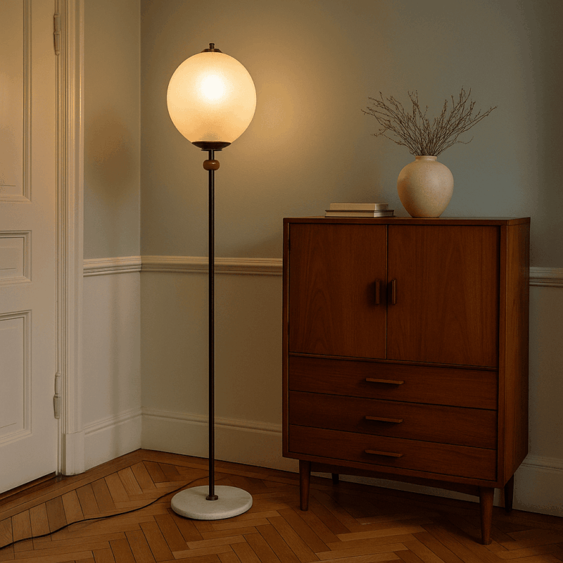 Lampada da terra vintage anni '60 in marmo e vetro