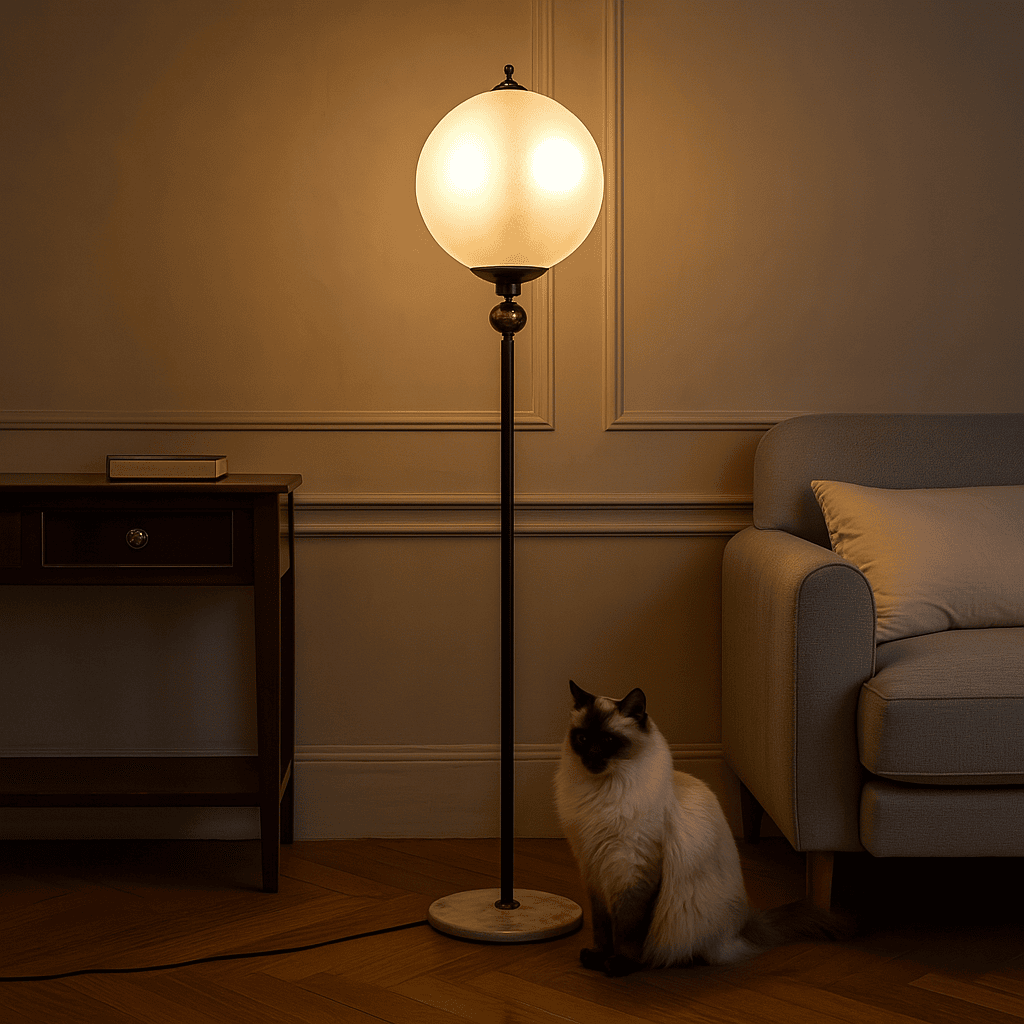 Lampada da terra vintage anni '60 in marmo e vetro