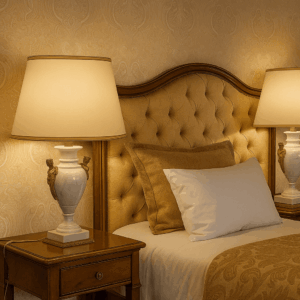 Coppia di Lampade in Marmo Bianco e Bronzo Dorato