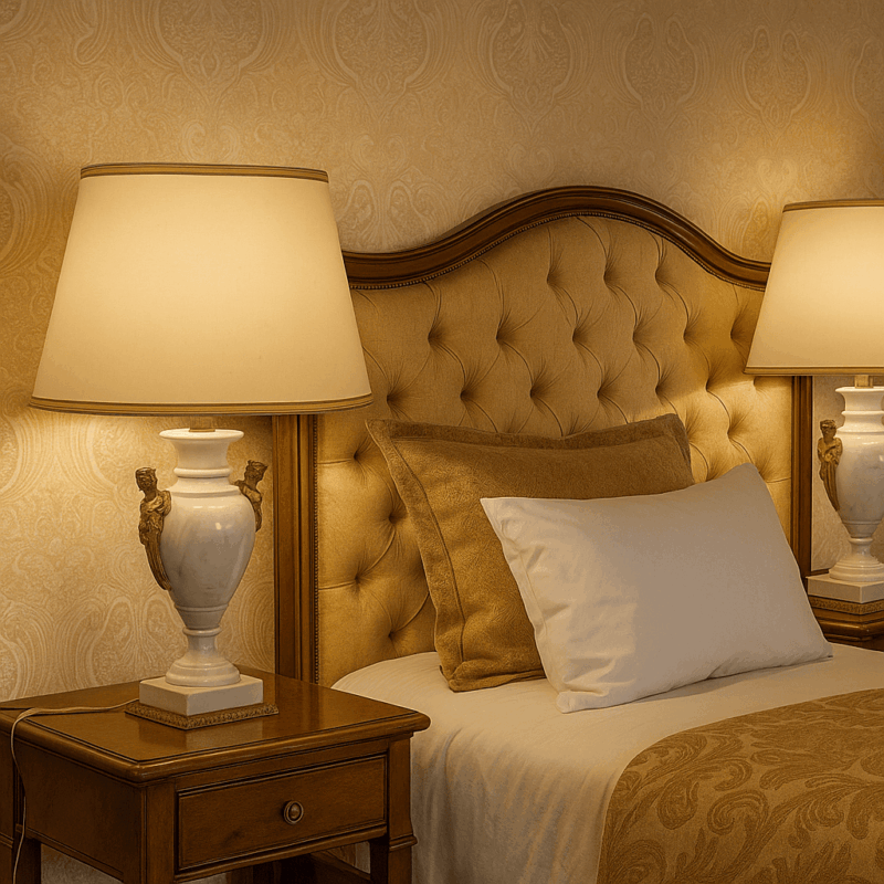 Coppia di Lampade in Marmo Bianco e Bronzo Dorato