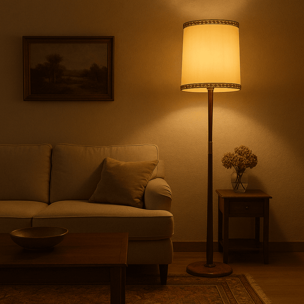 Lampada mid-century in legno di faggio e ottone