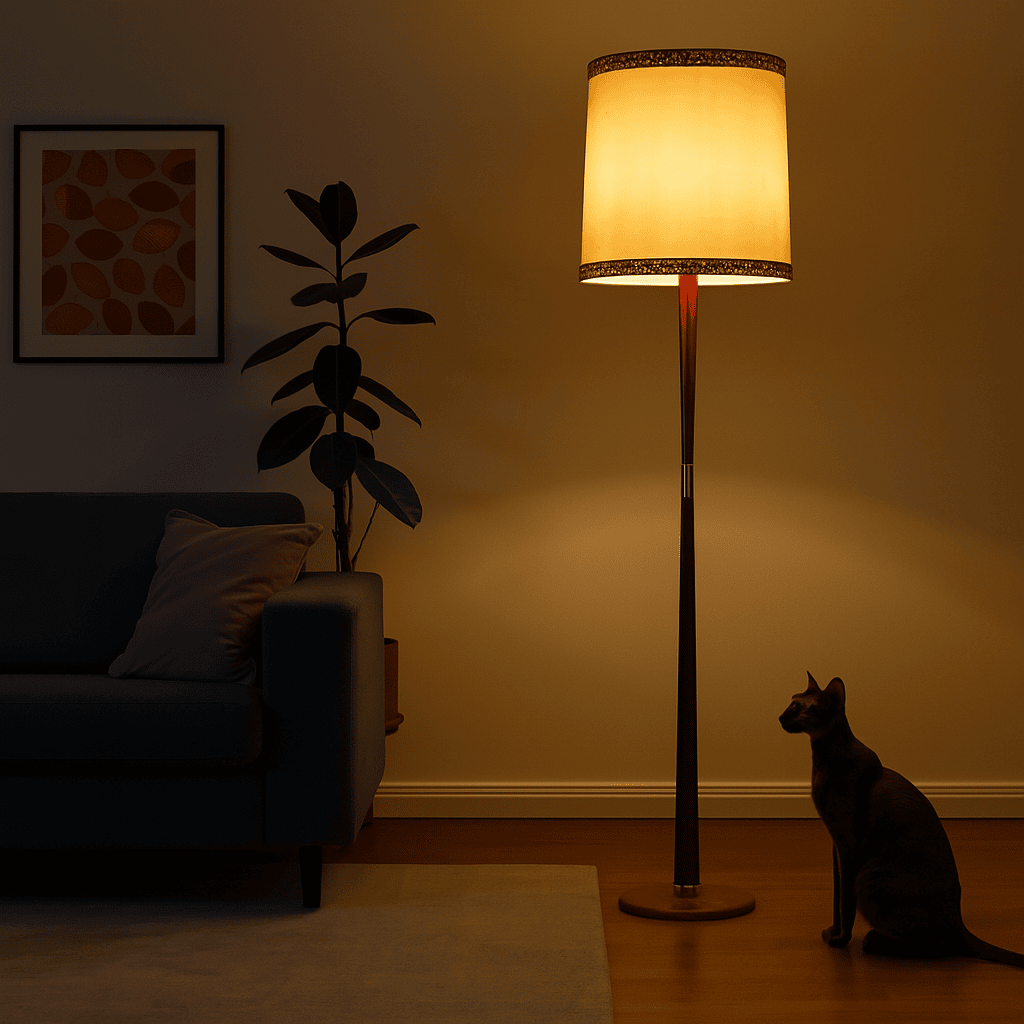 Lampada mid-century in legno di faggio e ottone