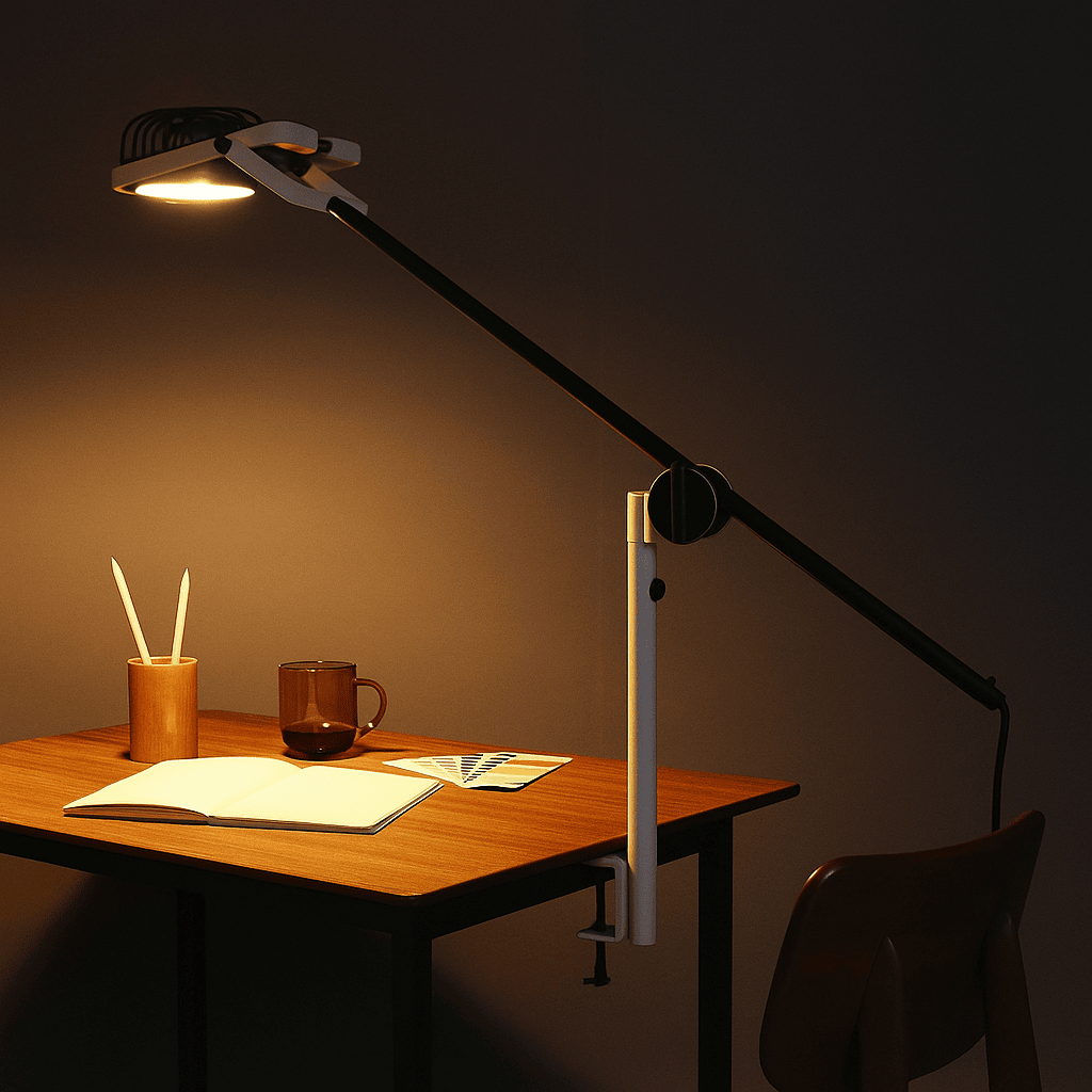 'Sintesi Morsetto': lampada da tavolo industrial orientabile anni '70-'80