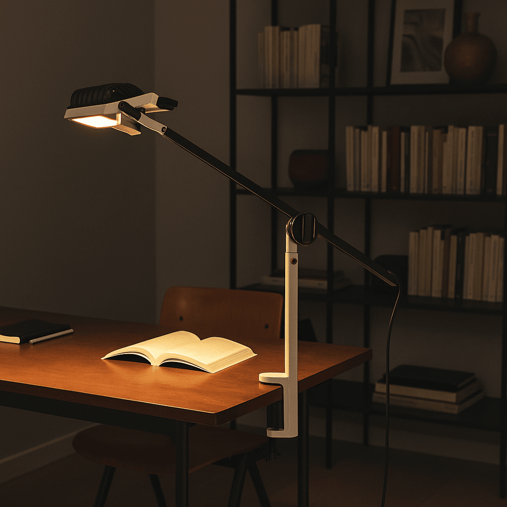 'Sintesi Morsetto': lampada da tavolo industrial orientabile anni '70-'80 