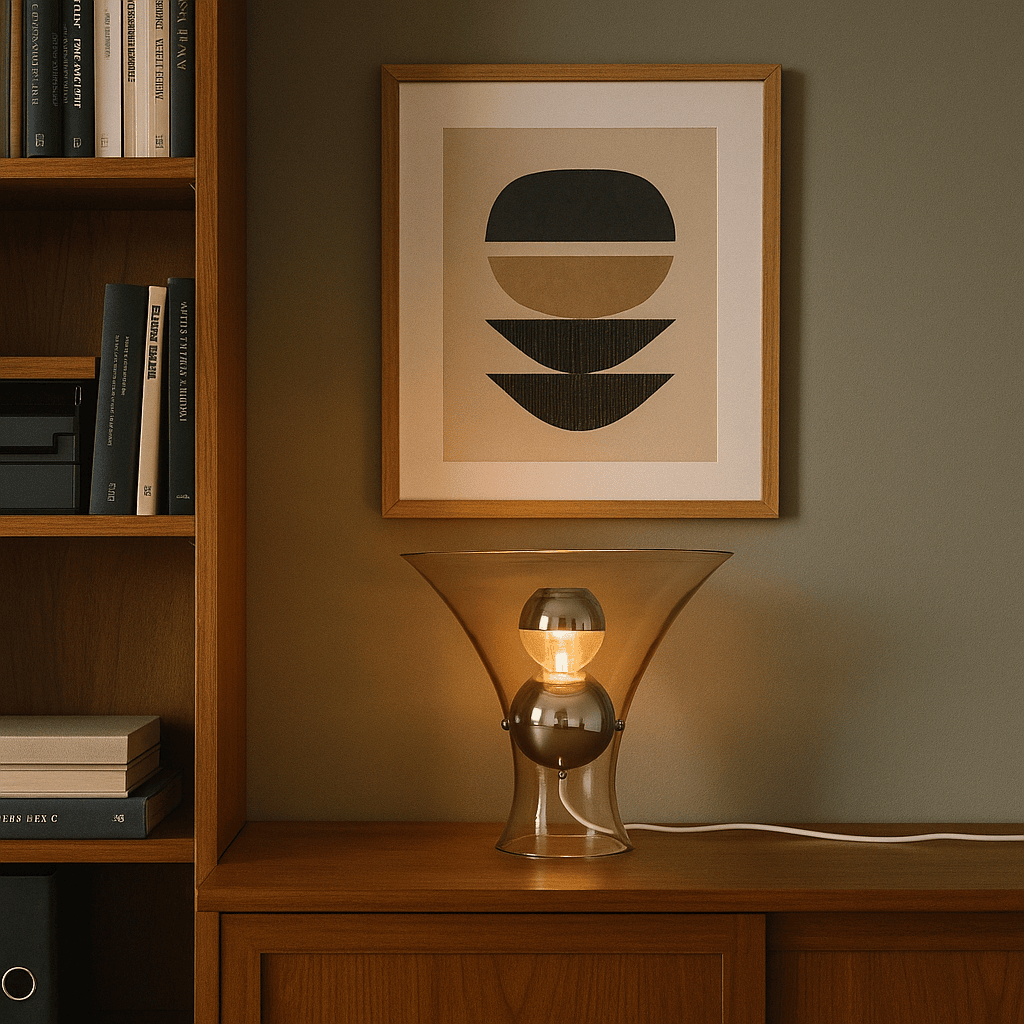 Lampada da tavolo anni '70 in vetro e metallo