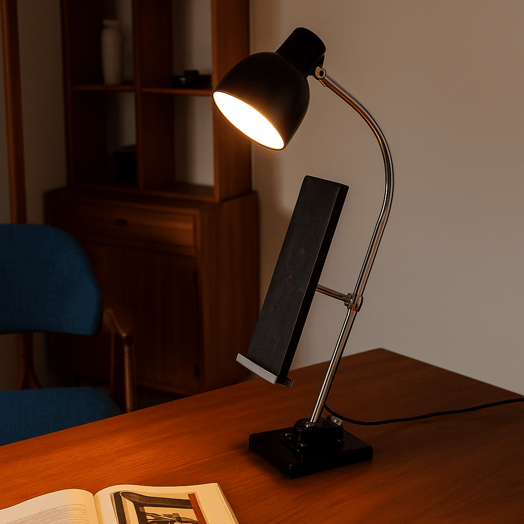 Design funzionale anni '60: lampada da scrivania con supporto