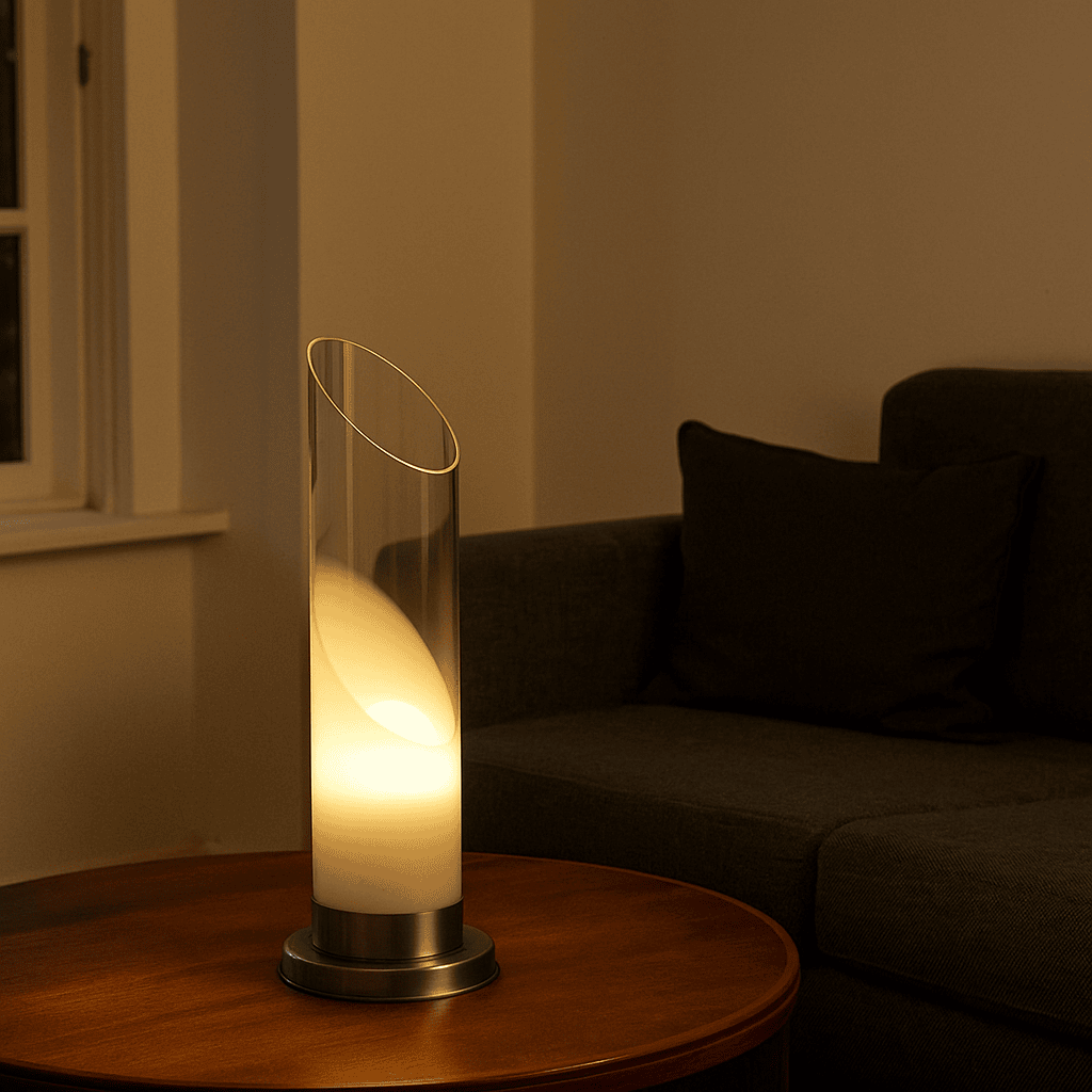 Lampada da tavolo anni ’70 in vetro e alluminio