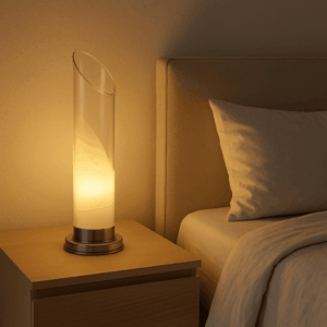 Lampada da tavolo anni ’70 in vetro e alluminio