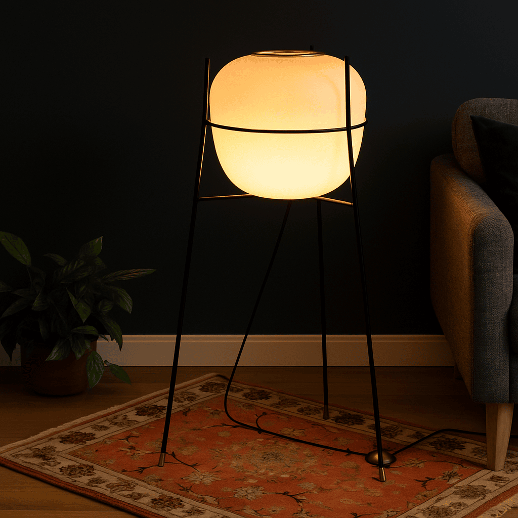Lampada da terra Stilnovo originale anni '60 in vetro opalino
