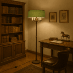 Lampada da terra vintage anni ’50 in ottone e tessuto
