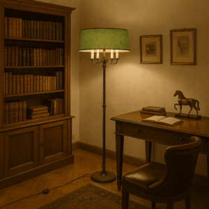 Lampada da terra vintage anni ’50 in ottone e tessuto