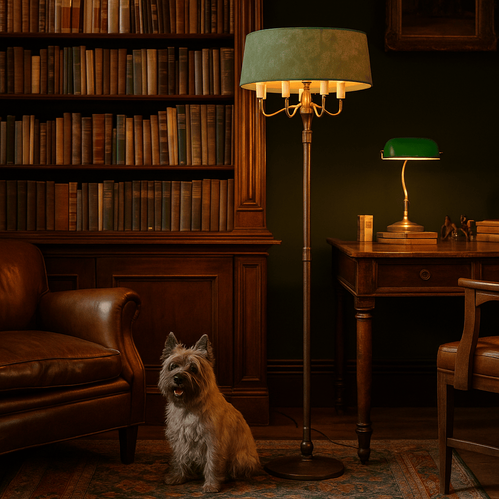 Lampada da terra vintage anni ’50 in ottone e tessuto