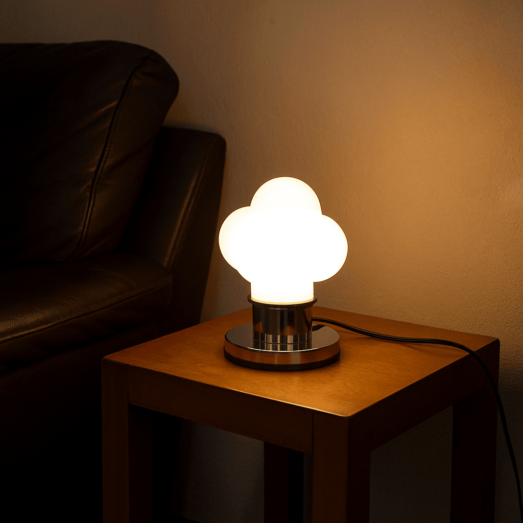 Lampada da tavolo in vetro lattimo e metallo cromato Anni '60