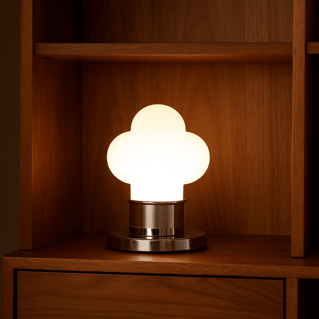 Lampada da tavolo in vetro lattimo e metallo cromato Anni '60