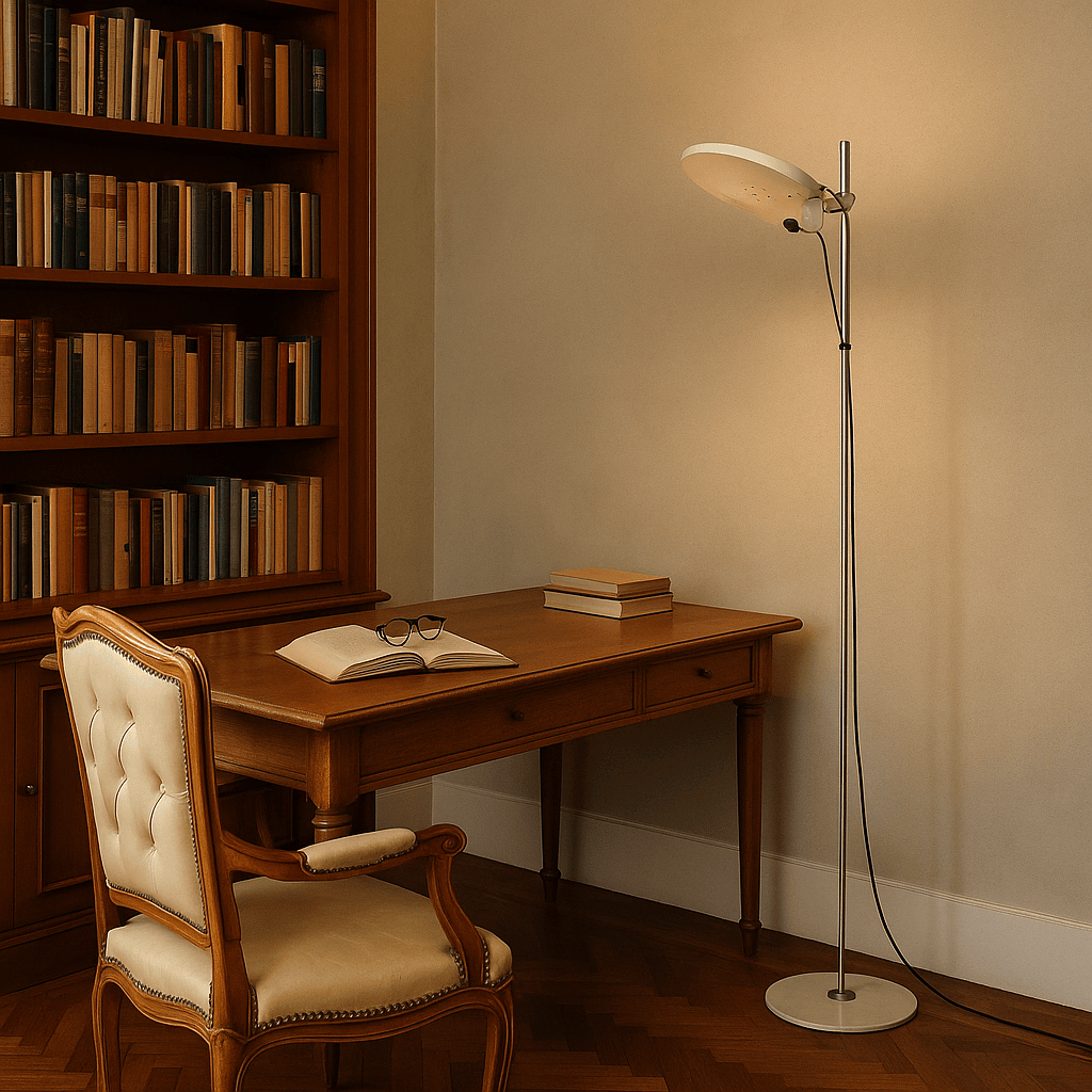 Piantana design anni ’70 con luce riflessa orientabile