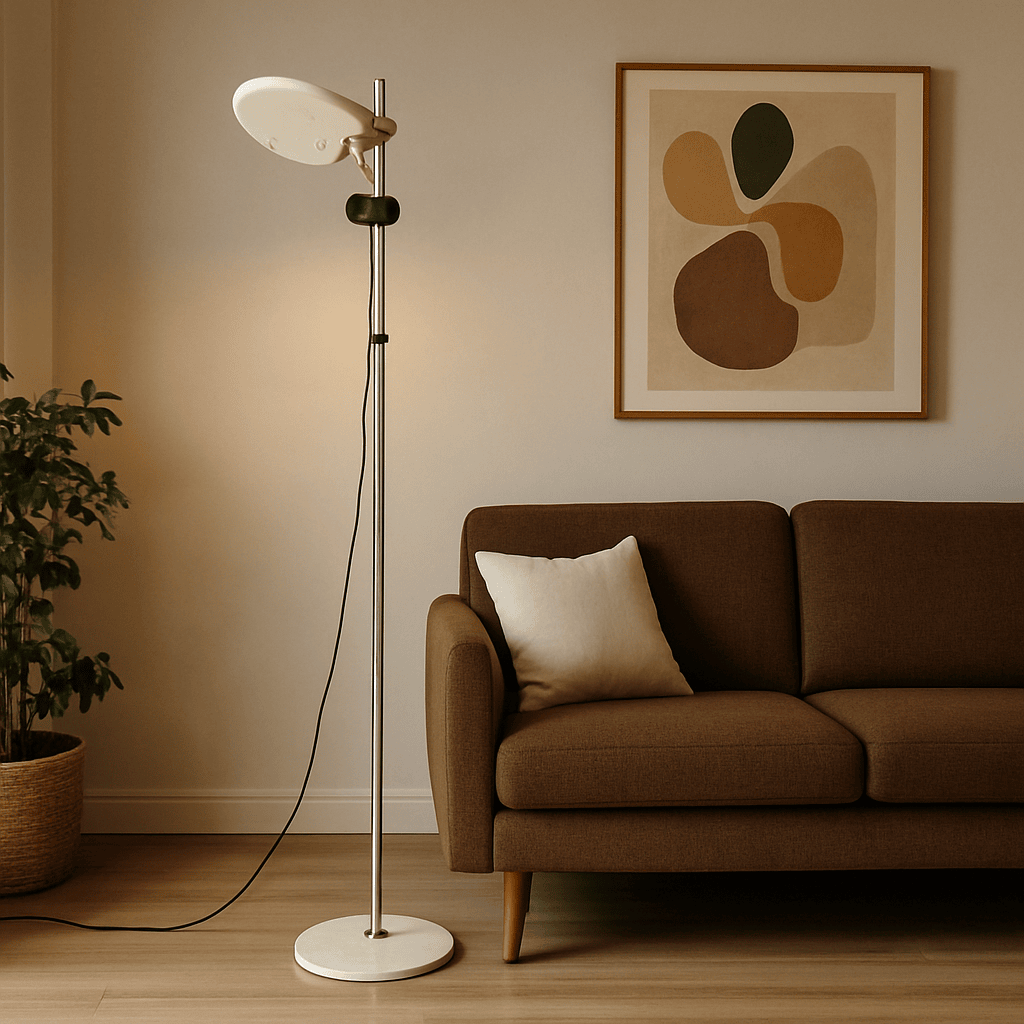 Piantana design anni ’70 con luce riflessa orientabile