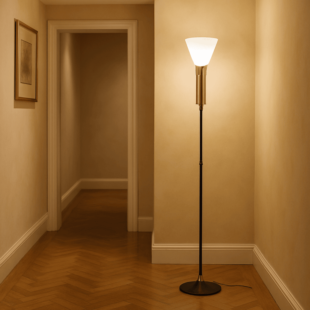 Piantana Vintage in Ottone e Vetro Opalino Stilnovo