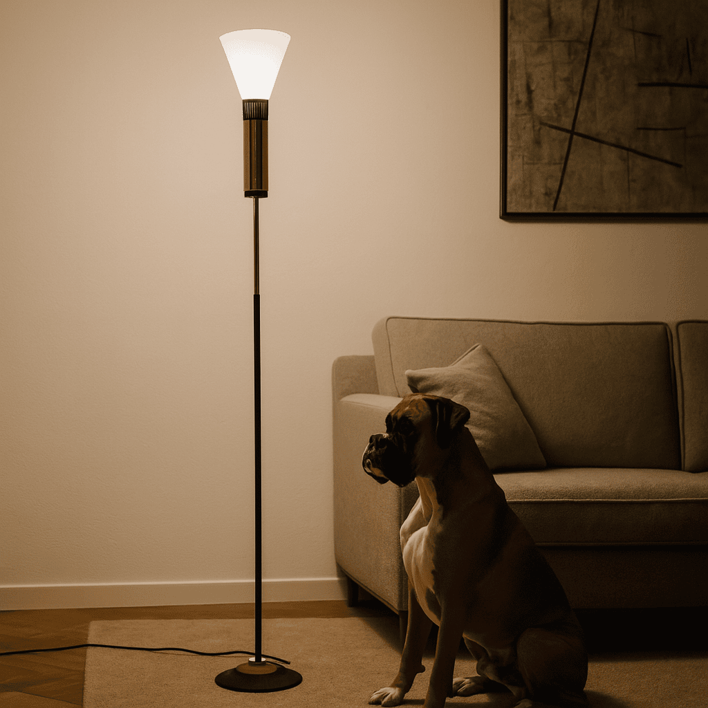 Piantana Vintage in Ottone e Vetro Opalino Stilnovo