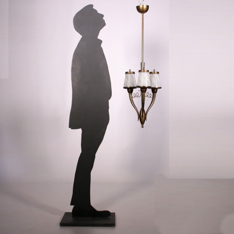 Lampada a sospensione anni '40 in ottone e vetro