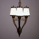 Lampada a sospensione anni '40 in ottone e vetro