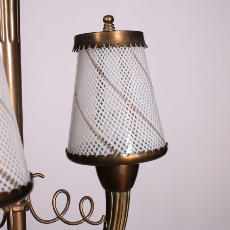 Lampada a sospensione anni '40 in ottone e vetro
