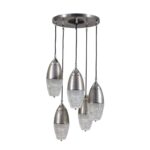 Lampada sospesa anni '60 con 5 luci in vetro e metallo