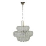 Lampada Anni 50-60 con struttura in metallo e vetro lavorato