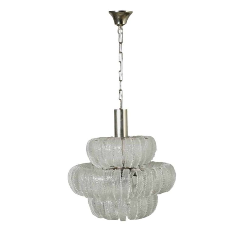 Lampada Anni 50-60 con struttura in metallo e vetro lavorato