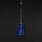 Lampada a sospensione anni ’60 in vetro blu e metallo cromato