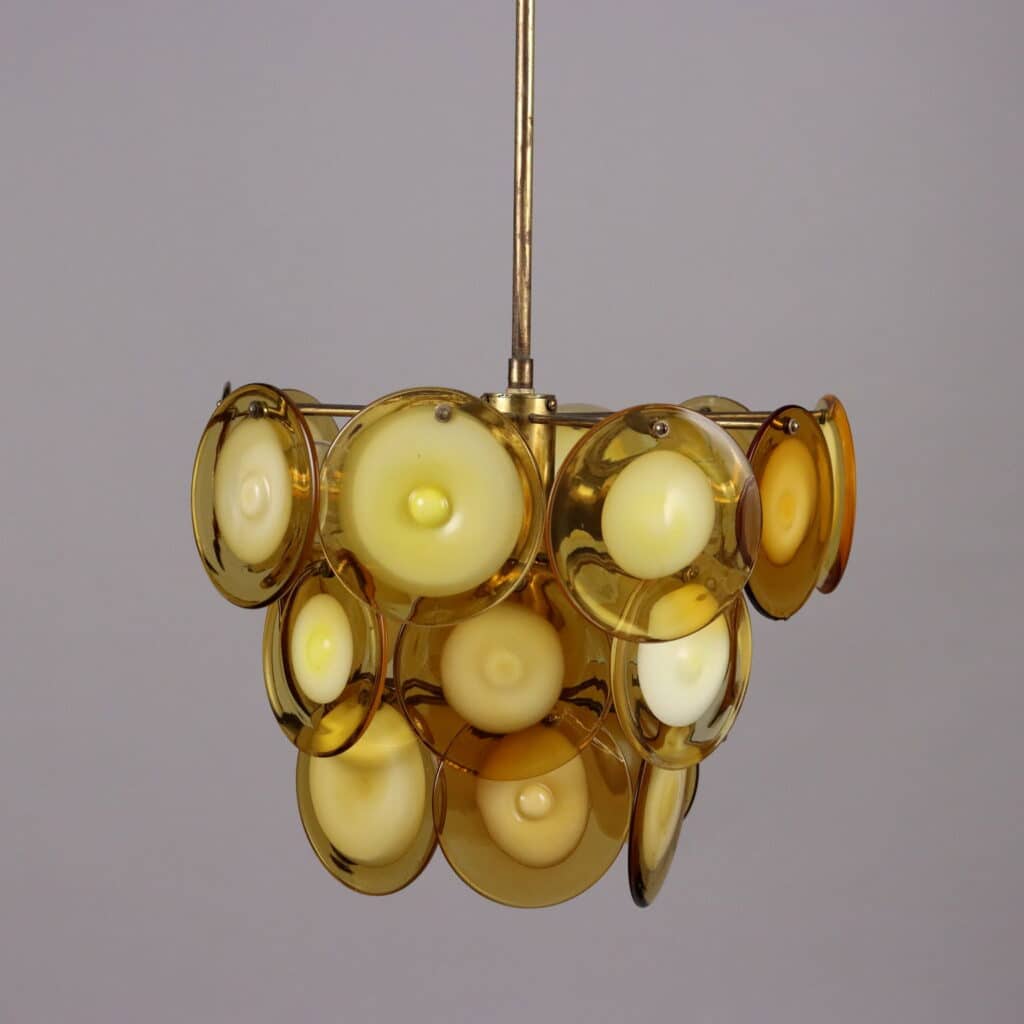 Lampada Vistosi anni '70 in vetro soffiato e ottone