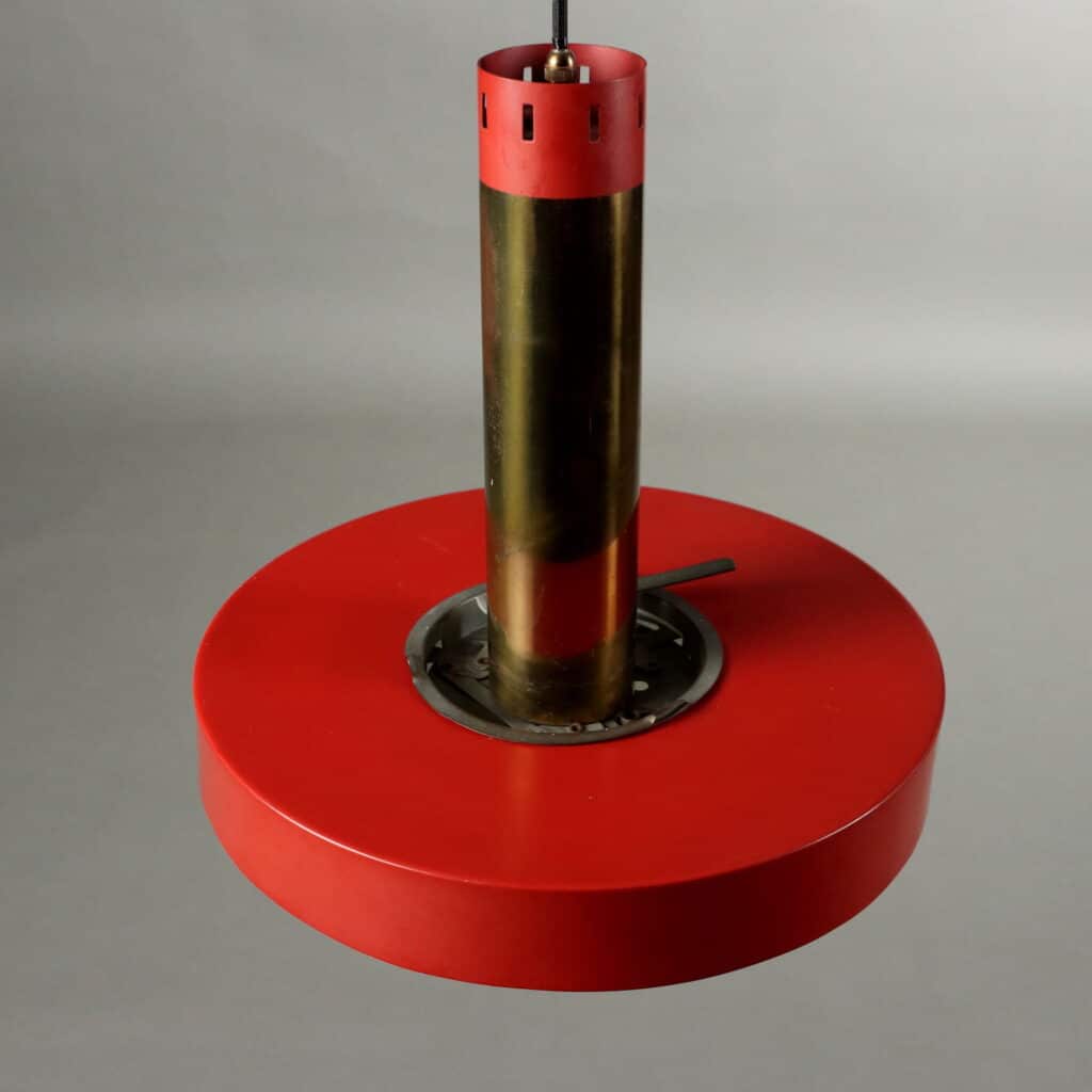 Lampada a soffitto vintage anni '60 in ottone e metallo rosso