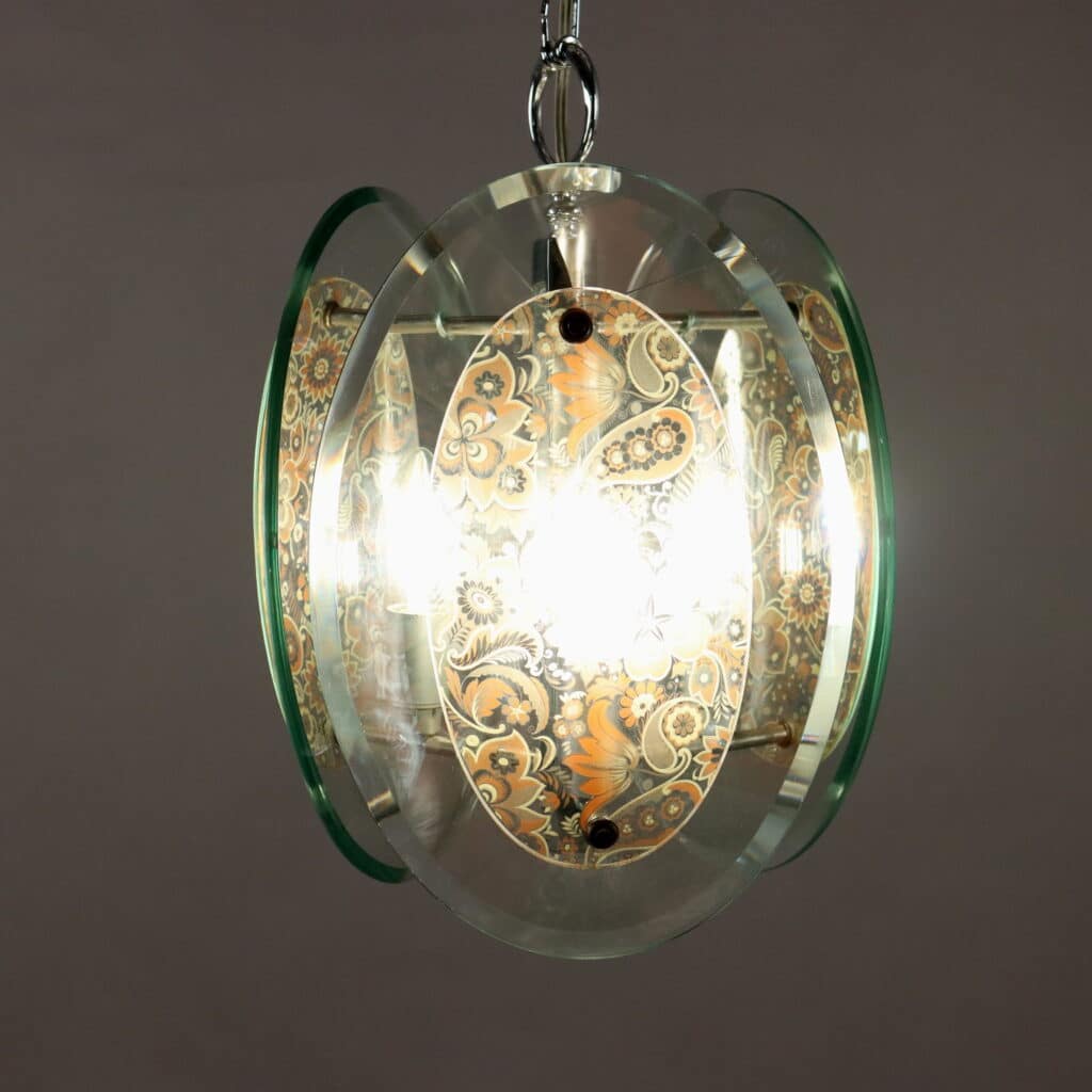 Lampada a sospensione anni ’60-’70 in vetro decorato
