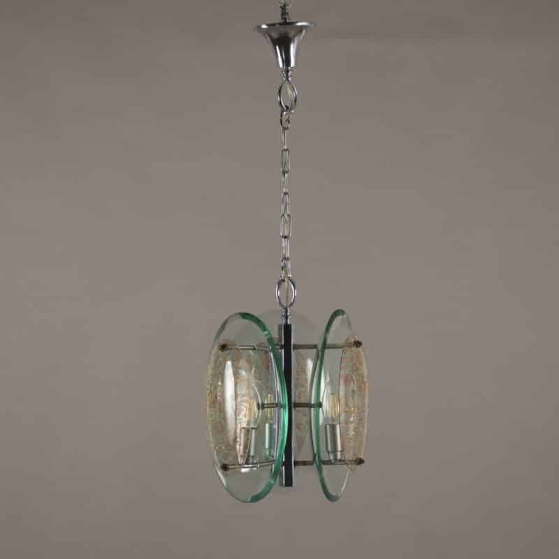 Lampada a sospensione anni ’60-’70 in vetro decorato